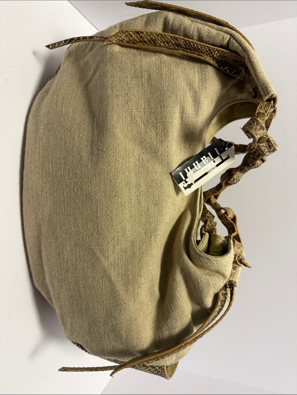 Neutral Olive Canvas Shoulder Bag with Braided Trim